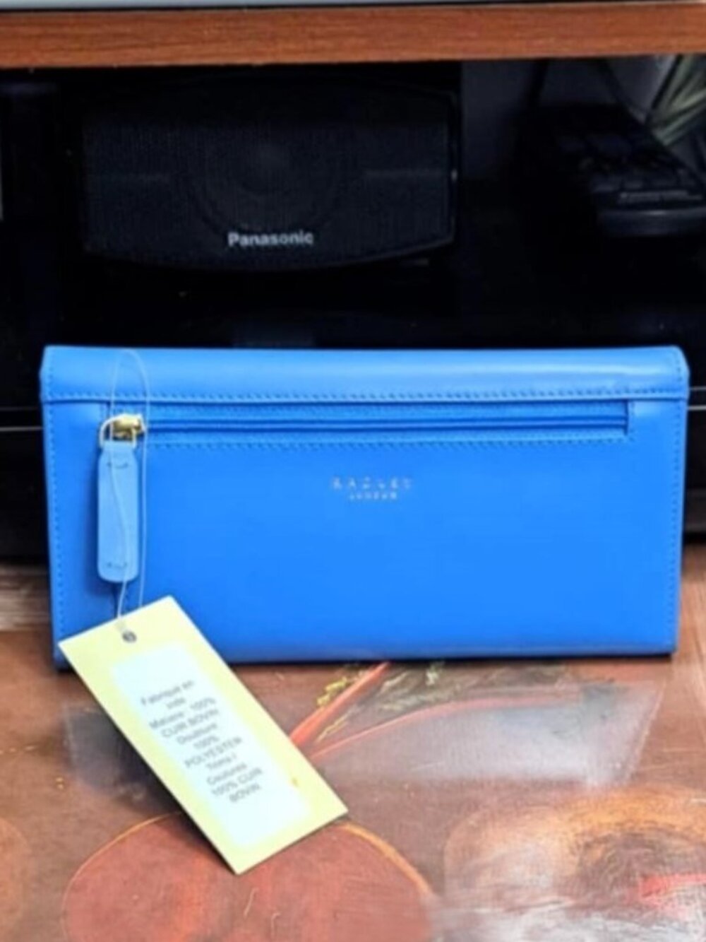 NWT Radley London Genuine Leather Matinee Flapover Wallet Blue Polka Dot Dog - Picture 3 of 4